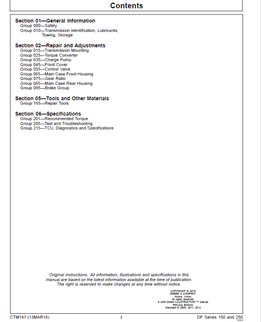 John Deere DF Series 150, 250 Transmissions (Analog) Repair Manual (CTM147) - Image 3