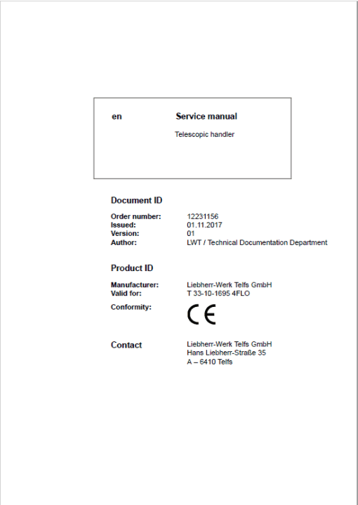 Liebherr T33-10 Telescopic Handler Service Manual - Image 3