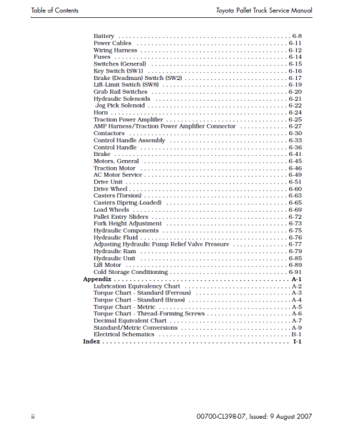 Toyota 8HBW30, 8HBE30, 8HBC30, 8HBE40, 8HBC40, 8TB50 Pallet Trucks Repair Manual - Image 3