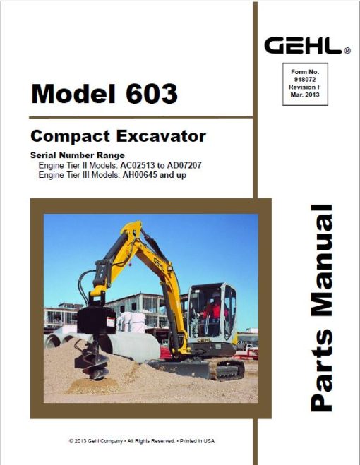 Gehl GE 503Z, GE 603 Mini Excavator Repair Service Manual - Image 3