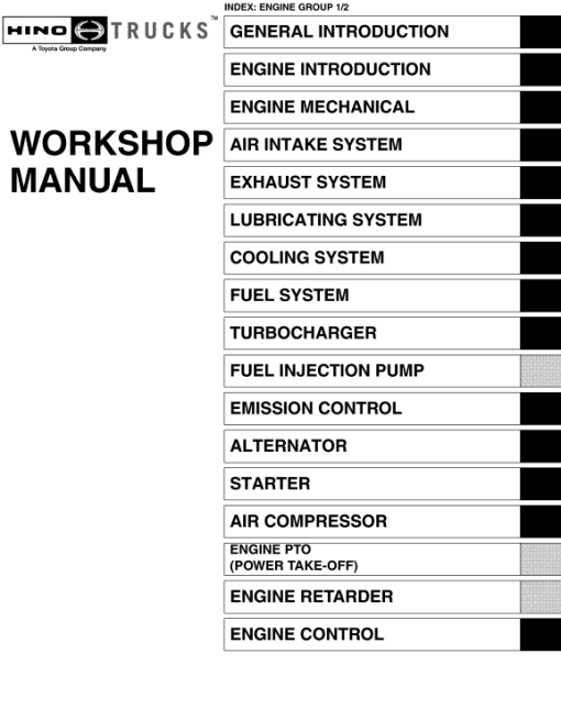 Hino 145, 165, 185, 238, 258LP, 268, 308, 338 Series Year 2008 Repair Manual