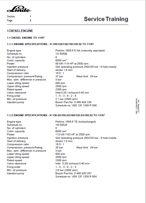 Linde H100, H120, H136, H150, H160 Forklift 354 Series Repair Service Manual - Image 5