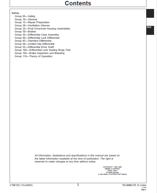 John Deere TeamMate III 1000, 1200, 1400 Series Inboard Planatery Axles Repair Manual (CTM150) - Image 3