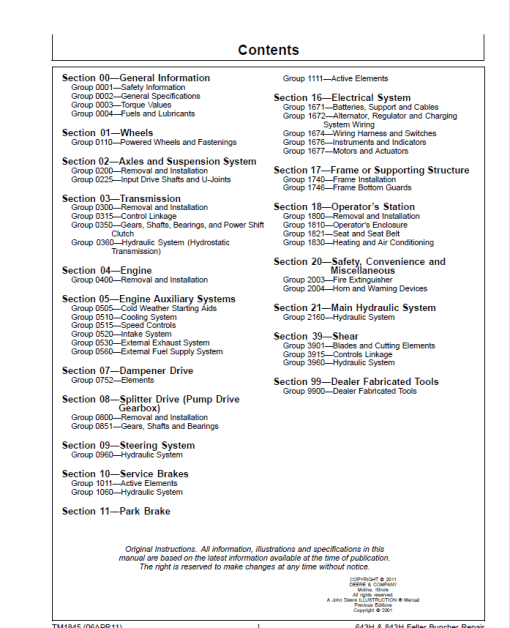 John Deere 643H, 843H Feller Buncher Service Repair Manual (TM1844 and TM1845) - Image 3