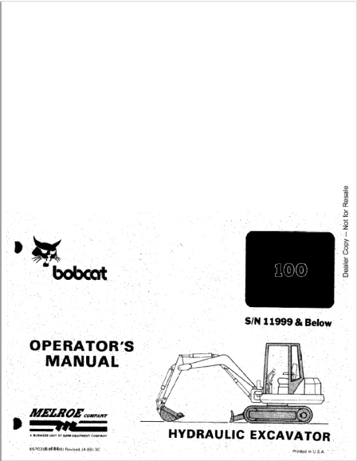 Bobcat X100 Excavator Service Manual - Image 5