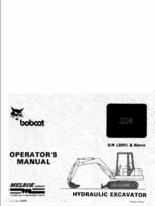 Bobcat 116 Excavator Service Manual - Image 2