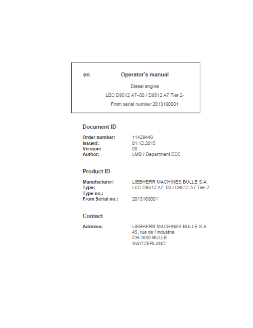 Liebherr D9512 A7, D9512 A7-00 Engine Service Manual - Image 2