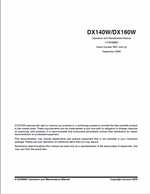 Doosan Daewoo DX140W, DX160W Excavator Service Manual - Image 6