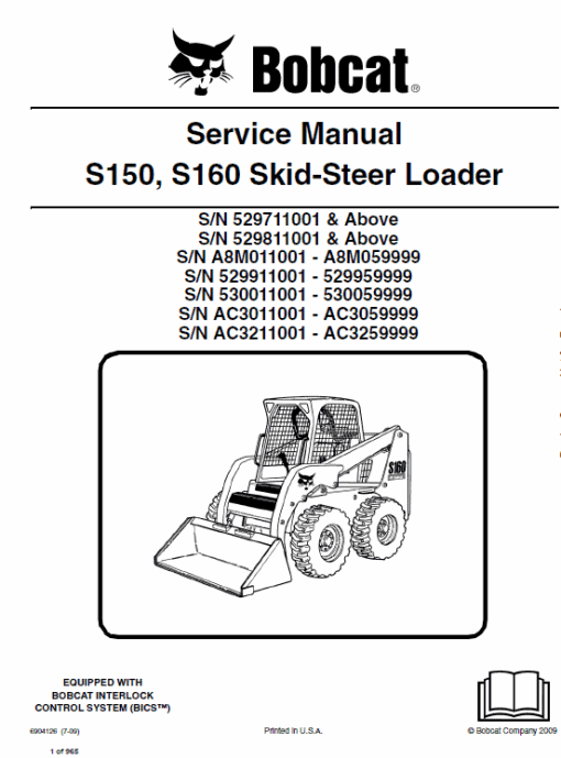 Bobcat S150 and S160 Skid-Steer Loader Service Manual