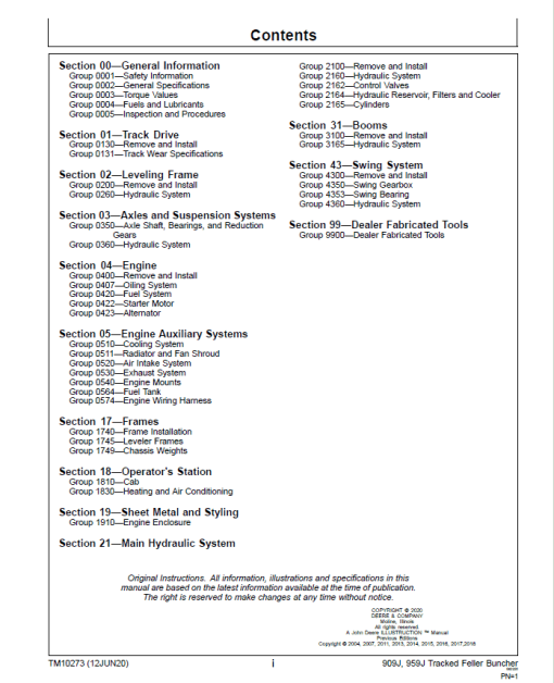 John Deere 909J, 959J Tracked Feller Buncher Service Repair Manual (TM10272 and TM10271) - Image 3