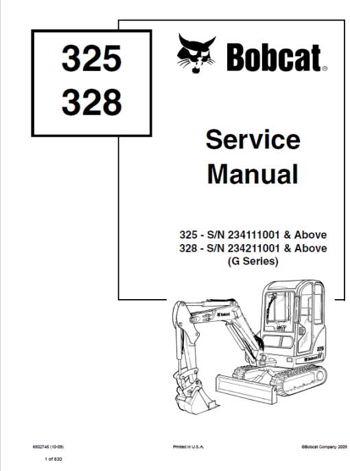 Bobcat 325 and 328 Compact Excavator Service Manual - Image 7