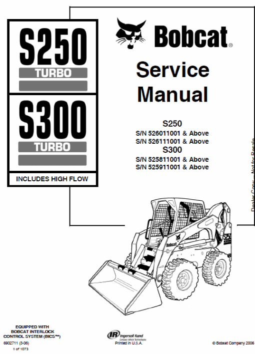 Bobcat S250 and S300 Turbo Skid-Steer Loader Service Manual - Image 8