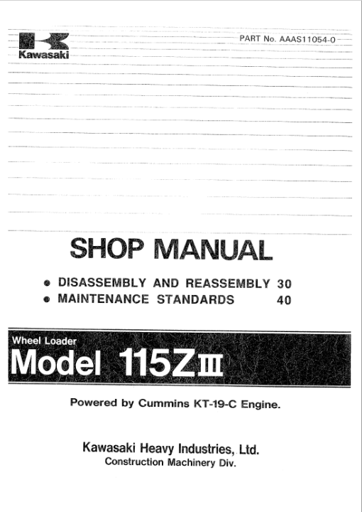 Kawasaki 115ZIII Wheel Loader Service Manual - Image 2