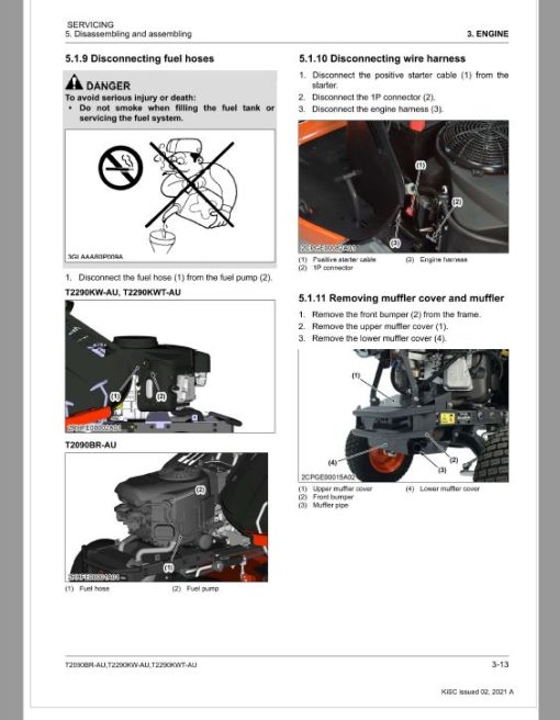 Kubota T2090BR-AU, T2290KW-AU, T2290KWT-AU Lawn Mower Workshop Repair Manual - Image 3