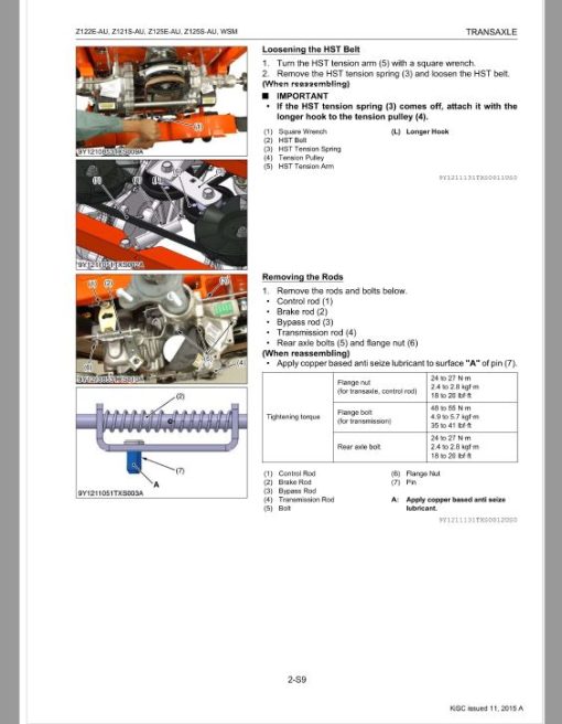 Kubota Z122E-AU, Z121S-AU, Z125E-AU, Z125S-AU Mower Workshop Repair Manual - Image 3