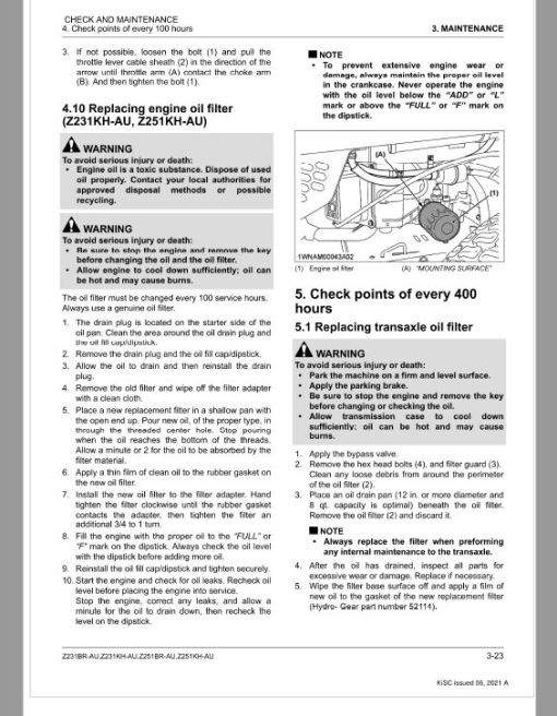 Kubota Z231BR-AU, Z231KH-AU, Z251BR-AU, Z251KH-AU Mower Repair Manual - Image 3