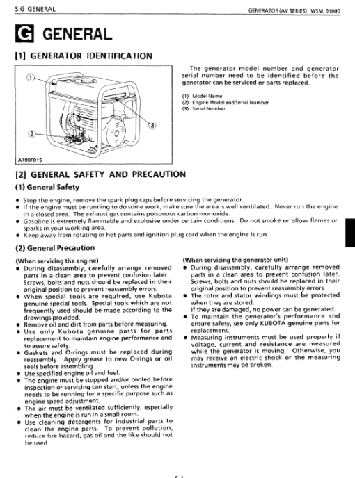 Kubota AV16, AV38, AV55, AV65 Generator Workshop Manual - Image 3