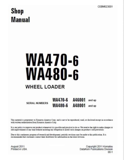 Komatsu WA470-6, WA480-6, WA470-6LC, WA480-6LC Loader Service Manual