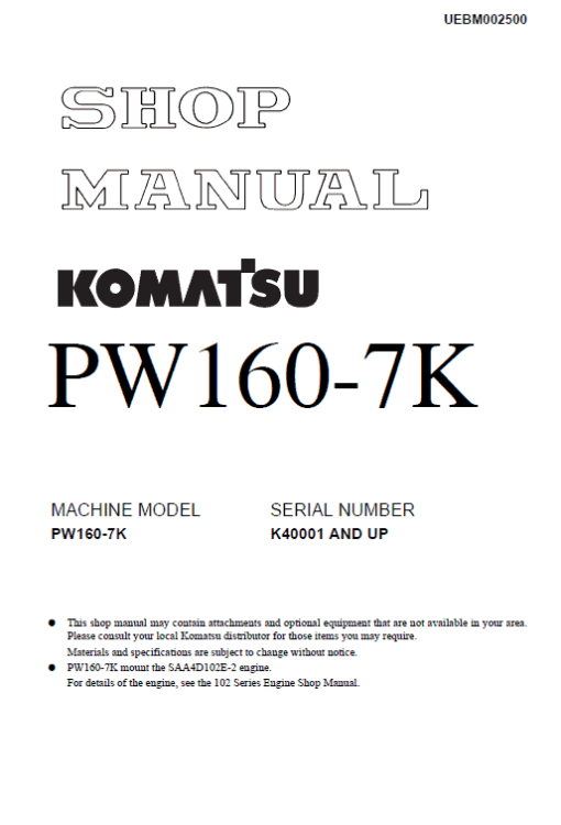 Komatsu PW160-7 Excavator Service Manual - Image 3