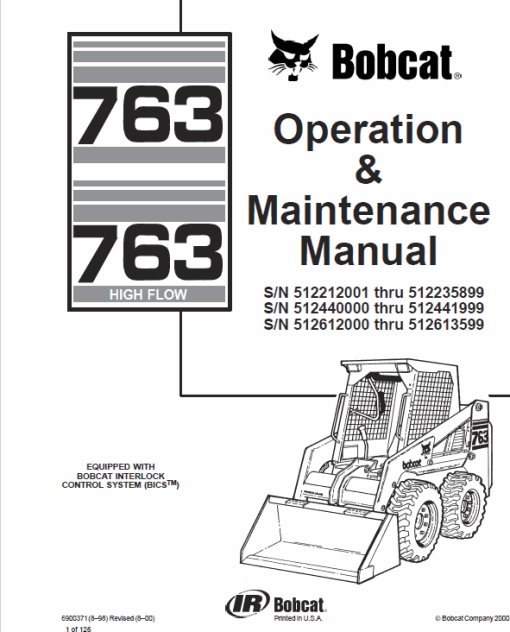 Bobcat 763 and 763HF Skid-Steer Loader Service Manual - Image 2