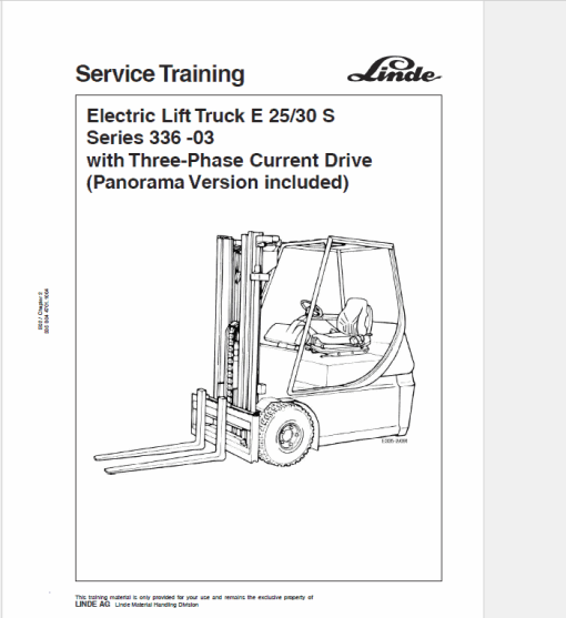 Linde Series 336 Electric Forklift Truck: E20, E25, E30 Workshop Service Manual - Image 4