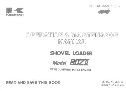 Kawasaki KSS80Z, 80ZII Wheel Loader Service Manual - Image 2