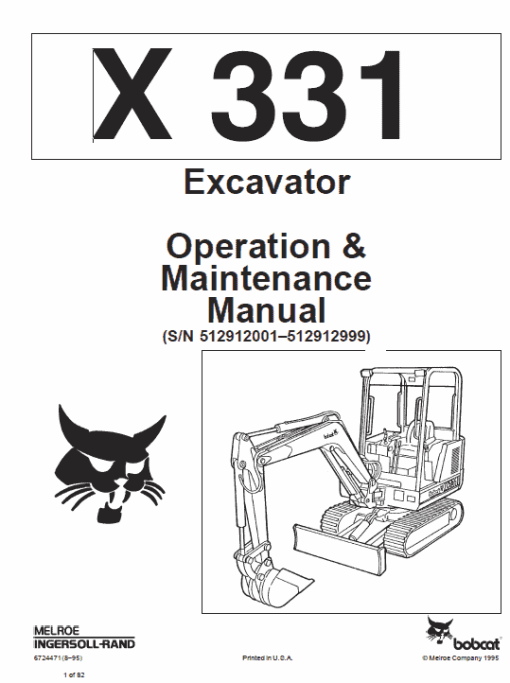 Bobcat X331, X331E and X334 Excavator Service Repair Manual - Image 7