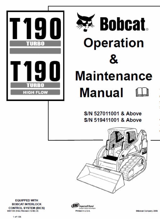 Bobcat T190 Turbo and Turbo High Flow Track Loader Service Manual - Image 5