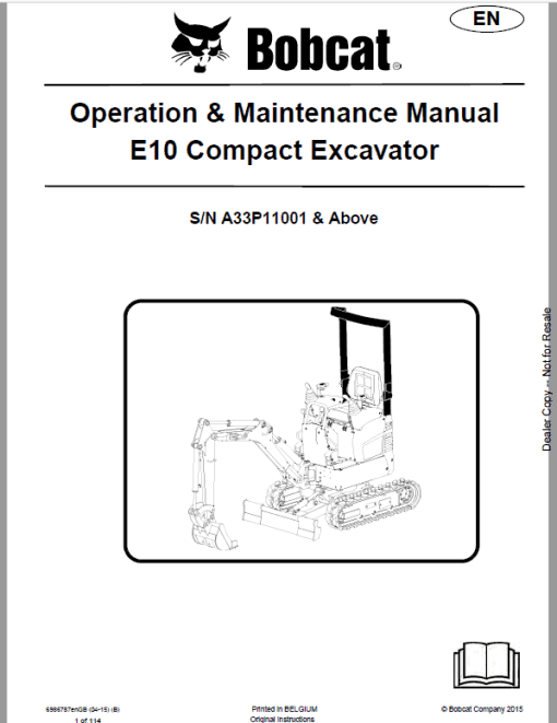 Bobcat E10 Excavator Repair Service Manual - Image 3