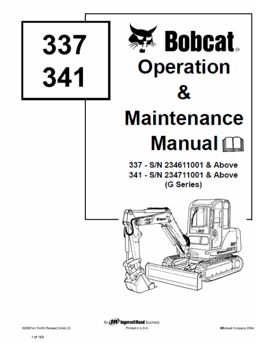 Bobcat 337 and 341 Excavator Service Manual - Image 2