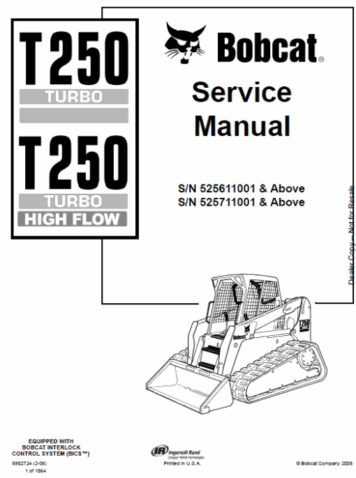 Bobcat T250 Turbo and Turbo High Flow Track Loader Service Manual - Image 4