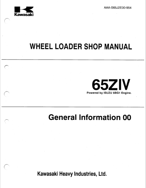 Kawasaki 65ZIV Wheel Loader Repair Service Manual