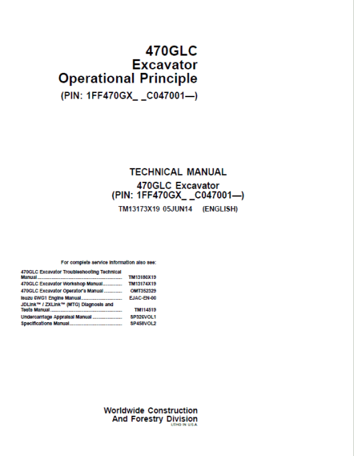 John Deere 470GLC Excavator Repair Technical Manual (S.N after C047001 - ) - Image 3