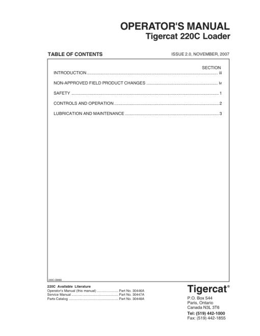 Tigercat 220C Loader Repair Service Manual (2200501 - 2200600) - Image 2