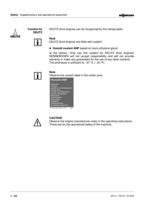 Sennebogen 305.0.398 (305 C+ & 305 XL) Operators, Maintenance and Parts Manual - Image 4