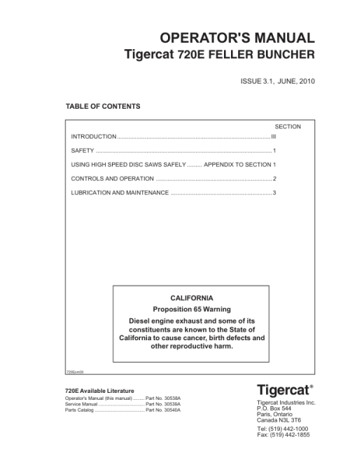 Tigercat 720E Feller Buncher Repair Service Manual (SN 7204401 - 7205500) - Image 2