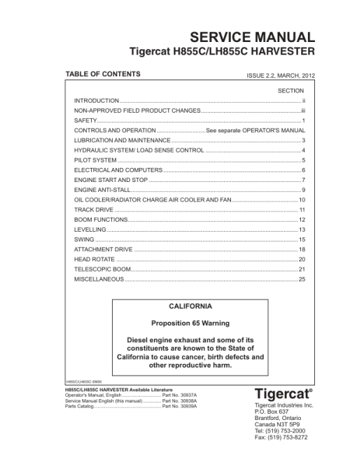 Tigercat H855C, LH855C Harvester Repair Service Manual - Image 4