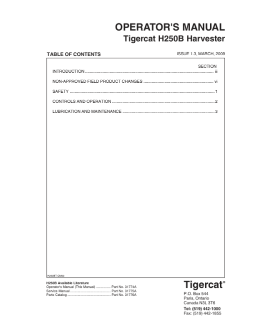 Tigercat H250B Harvester Repair Service Manual (250H0101 - 250H2000) - Image 3