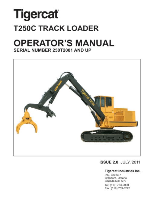 Tigercat T250C Loader Operators Manual (250T2001 - 250T2100)