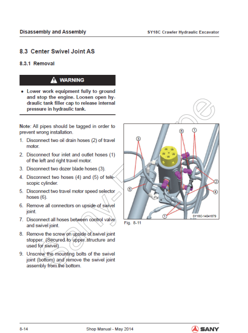 Sany SY18C Hydraulic Excavator Repair Service Manual - Image 4