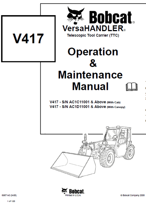 Bobcat V417 VersaHANDLER Telescopic Service Manual - Image 2