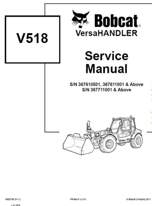 Bobcat V518 VersaHANDLER Telescopic Service Manual - Image 9