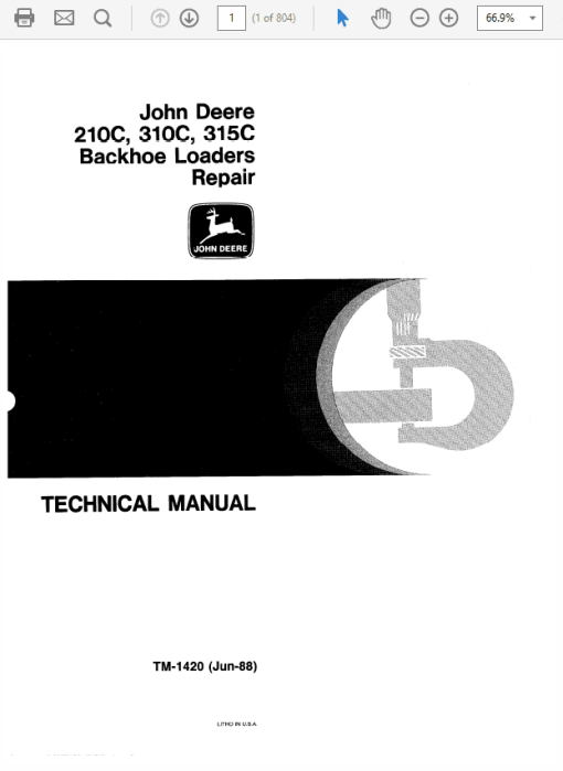 John Deere 210C, 310C, 315C Backhoe Loader Repair Technical Manual