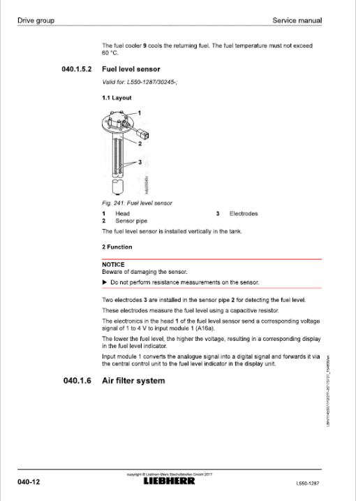 Liebherr L550 Type 1287 Wheel Loader Service Manual - Image 4