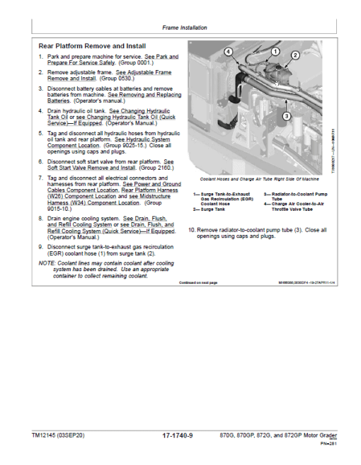 John Deere 870G, 870GP, 872G, 872GP Grader Manual (S.N 634380 -656507 & Engine W11) - Image 4