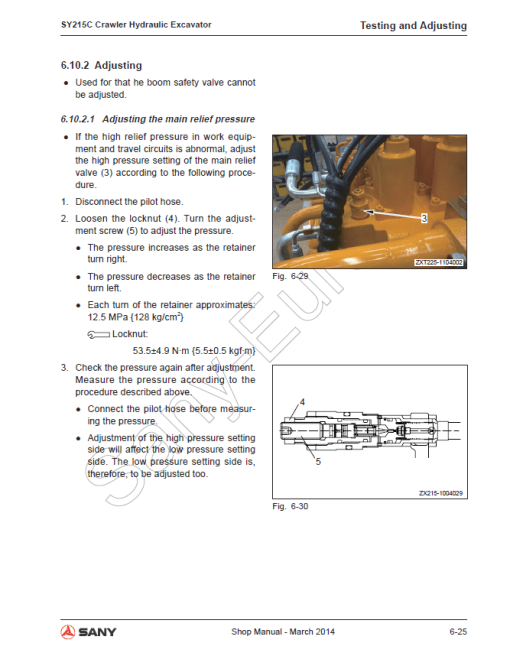 Sany SY215C Hydraulic Excavator Repair Service Manual - Image 4