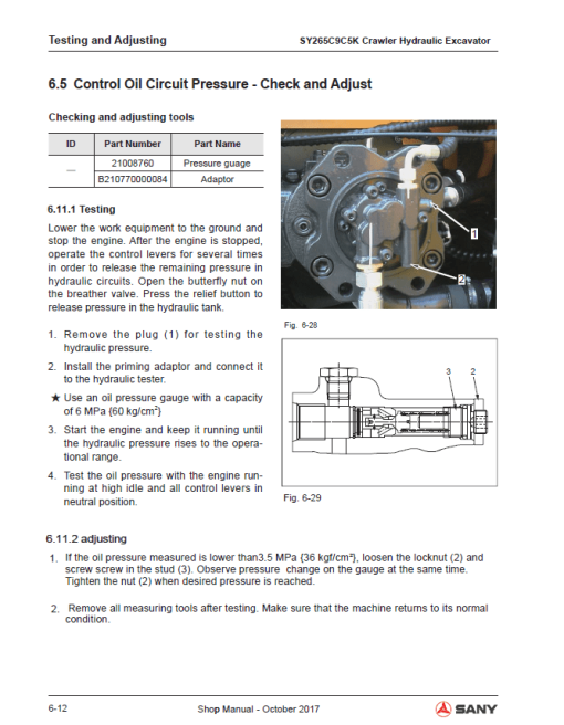 Sany SY265C-9 Hydraulic Excavator Repair Service Manual - Image 4