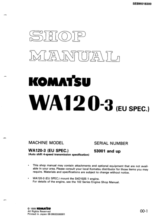 Komatsu WA120-3, WA120-3CS Wheel Loader Service Manual - Image 3