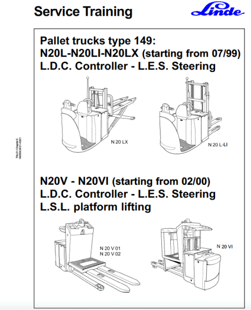 Linde N20L, N20LI, N20LX, N20V, N20VI, N20, N25 Pallet Trucks Series 149 Repair Service Manual - Image 8