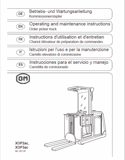 OM Pimespo XOP2, XOP3,  XOP2ac and XOP3ac Ordre Picker Workshop Repair Manual - Image 2